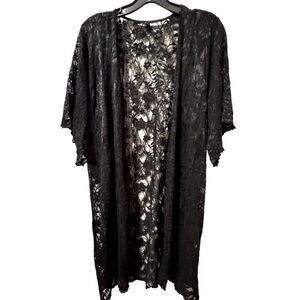 Women’s Windsor Black Lace Open Front Coverup Robe Size Medium